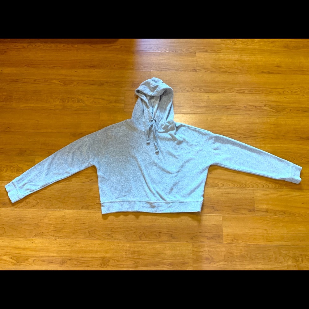 Live Love Dream Cropped Velvet Hoodie Sweatshirt Light Grey - Juniors Medium